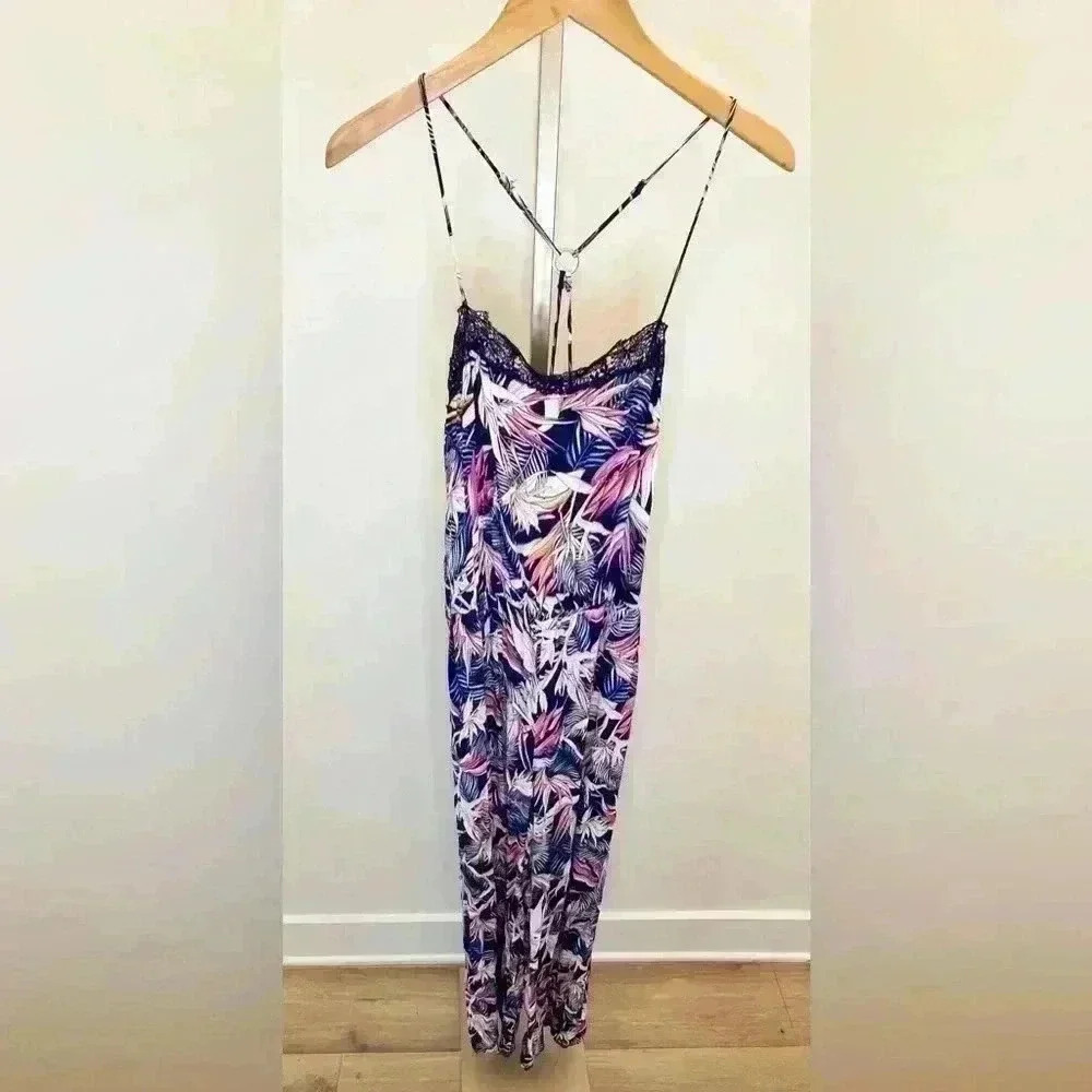 Laundry By Shelli Segal Purple and Pink Tropical Print Jumpsuit